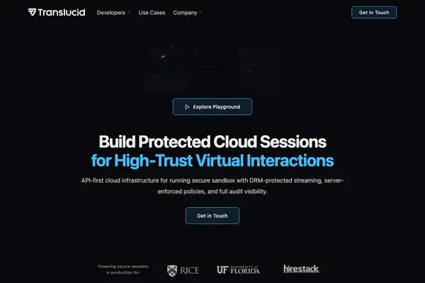 Translucid homepage snapshot